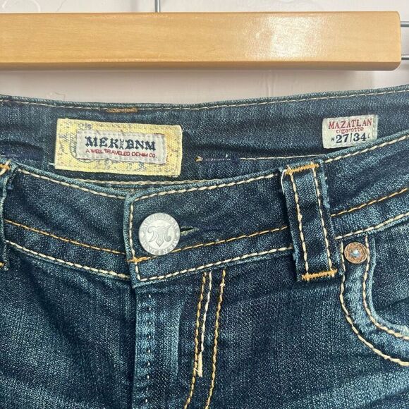 MEK Denim Mazatlan Boot Cut Buckle Flap Pocket Denim Jeans 27x34 Distressed - Picture 3 of 8